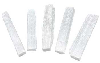 (set of 5) 4" Selenite Flower of Life mioni sticks