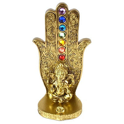 Gold Ganesha Chakra Hand Incense Burner, 5 15/16"