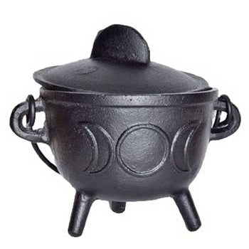 5" Cast iron cauldron w/ lid Triple Moon