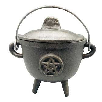 5" Cast iron cauldron w/ lid Pentagram