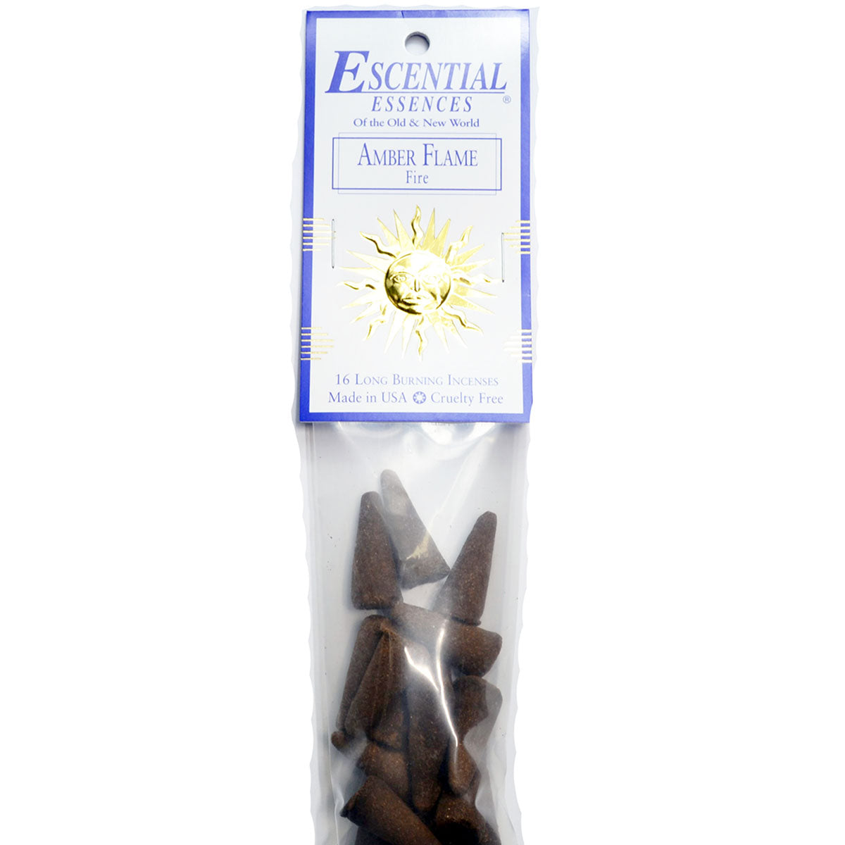 Amber Flame Incense Cones by Escential Essences, 16 Cones Per Pack Perfect For Meditation And Rituals