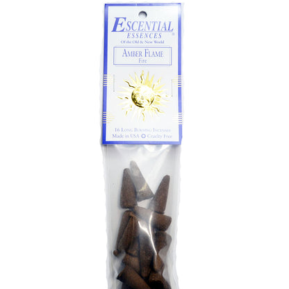 Amber Flame Incense Cones by Escential Essences, 16 Cones Per Pack Perfect For Meditation And Rituals