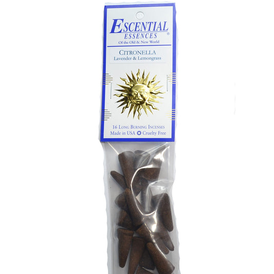 Citronella Lavender Lemongrass Incense Cones by Escential Essences, 16 Long Burning Cones
