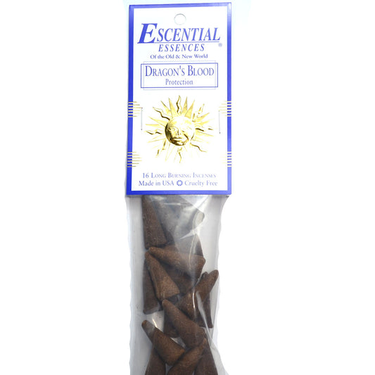 Dragon's Blood Incense Cones by Escential Essences, 16 Cones Per Pack for Protection and Purification