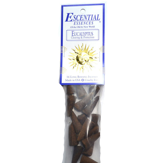 Eucalyptus Incense Cones by Escential Essences, 16 Long Burning Cones Gift Set