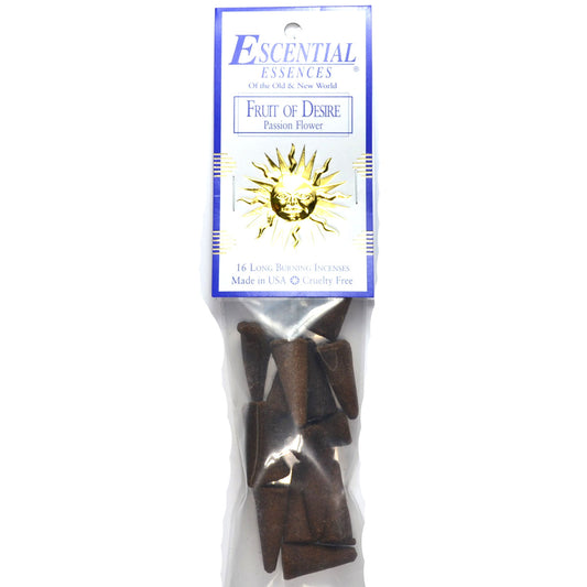 Fruit of Desire Passion Flower Incense Cones by Escential Essences, 16 Long Burning Cones