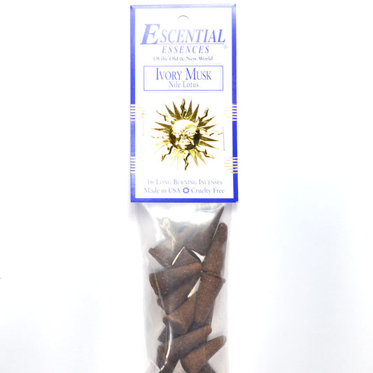 Ivory Musk Incense Cones by Escential Essences, 16 Cones Pack for Home Fragrance and Rituals