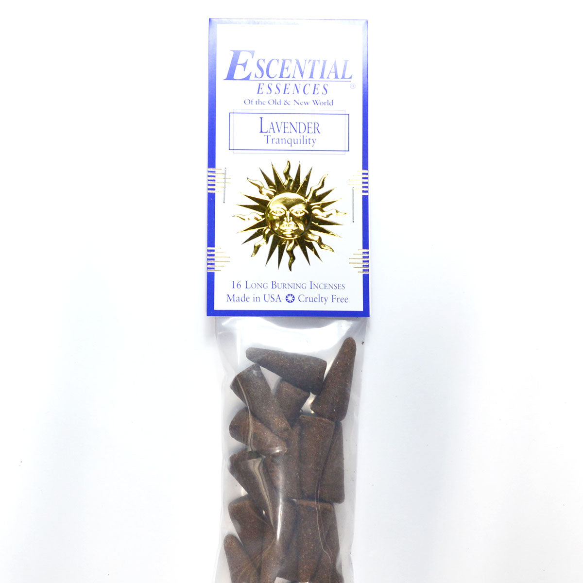 Lavender Tranquility Premium Incense Cones Pack by Escential Essences, 16 Cones Bundle