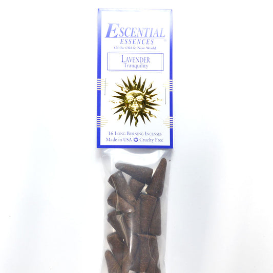 Lavender Tranquility Premium Incense Cones Pack by Escential Essences, 16 Cones Bundle
