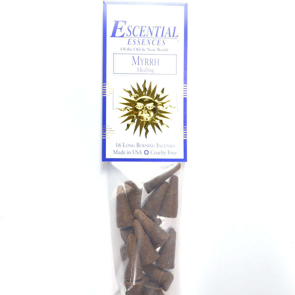 Myrrh Incense Cones by Escential Essences, 16 Cones Fine Healing Fragrance For Meditation And Home Comfort