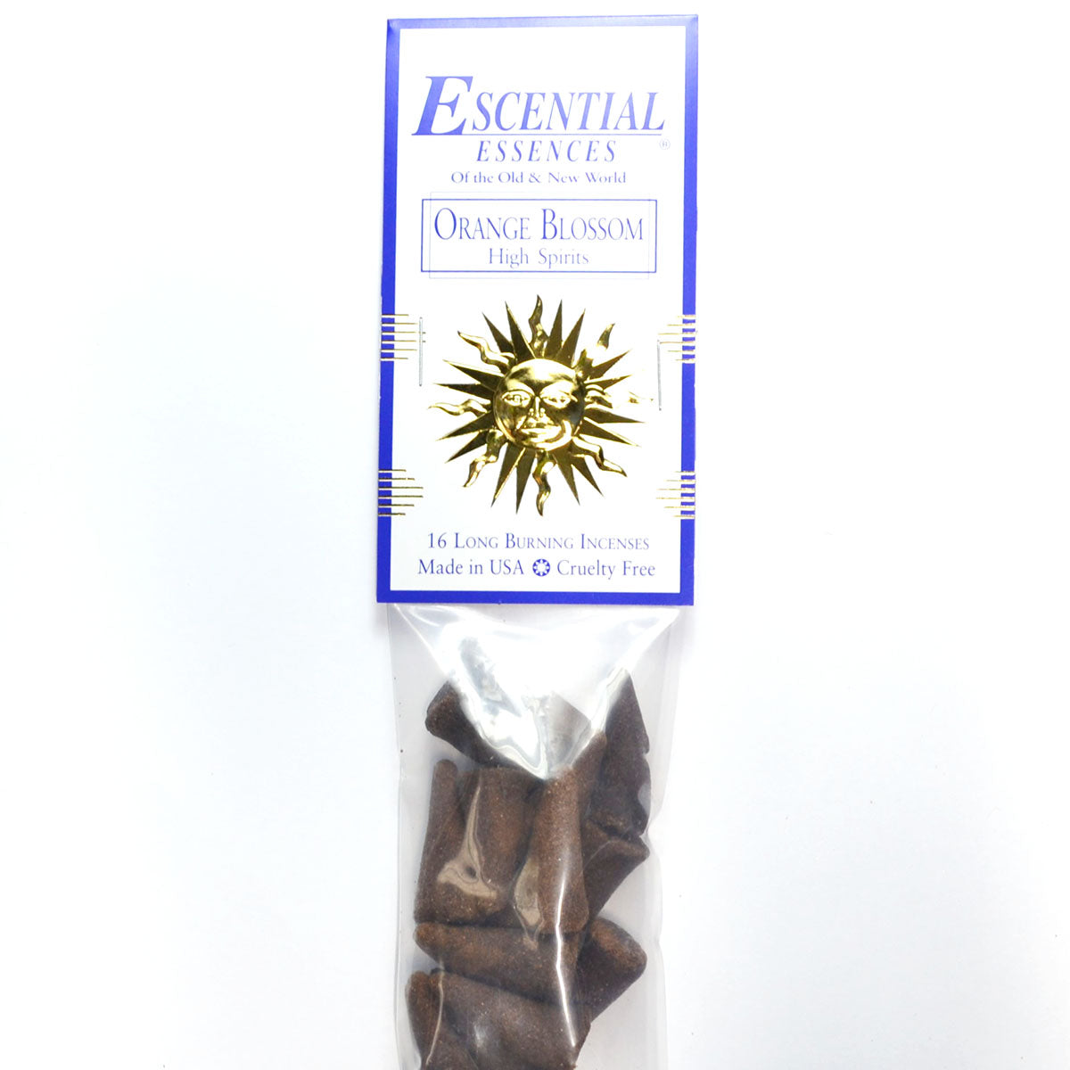 Orange Blossom Incense Cones by Escential Essences, 16 Long Burning Cones, Hand Packed