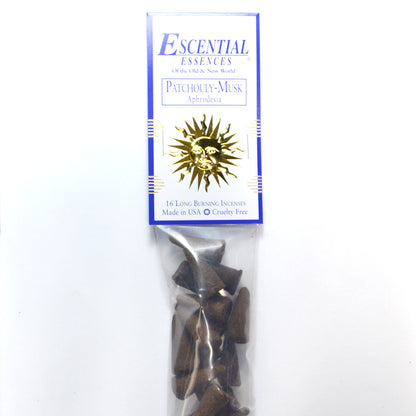 Patchouly-Musk Incense Cones by Escential Essences, 16 Cones for Attracting Passion, Aphrodisiac Blend