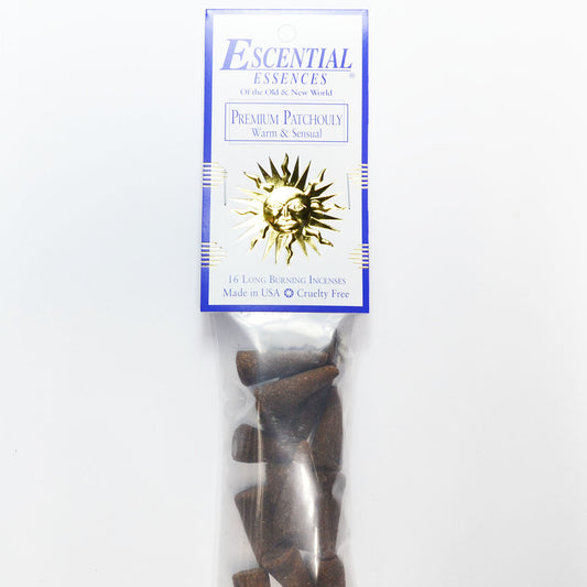 Premium Patchouly Rich Aromatic Long Burning Incense Cones By Escential Essences, 16 Cones