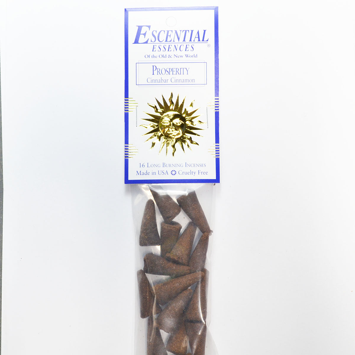 Prosperity Cinnamon Long Burning Incense Cones by Escential Essences, 16 Cones Pack