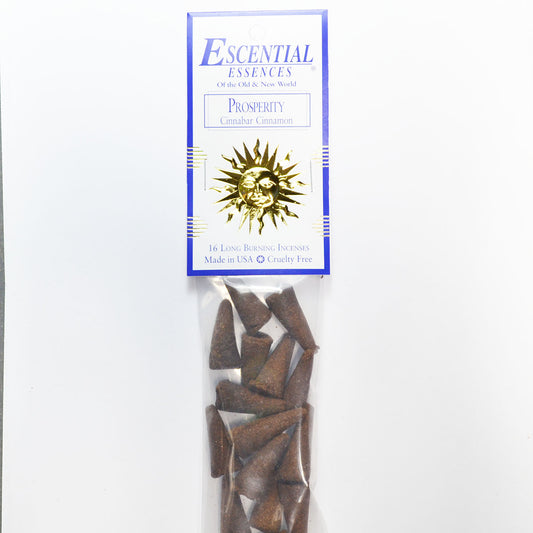 Prosperity Cinnamon Long Burning Incense Cones by Escential Essences, 16 Cones Pack