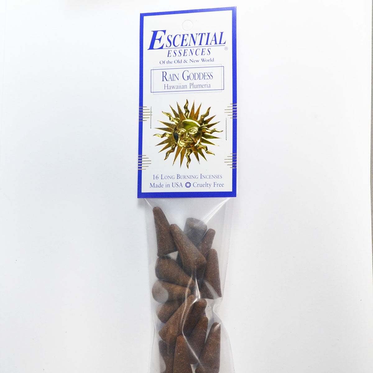 Rain Goddess Incense Cones Hawaiian Plumeria Scent by Escential Essences, 16 Long Burning Cones