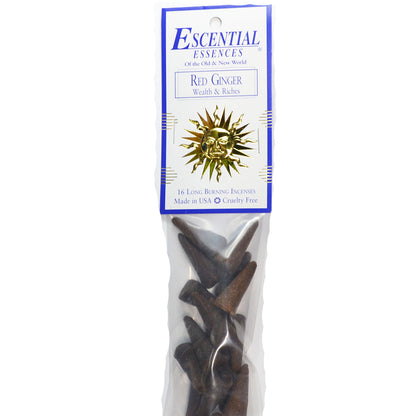 Red Ginger Incense Cones by Escential Essences, 16 Long Burning Cones for Wealth and Riches