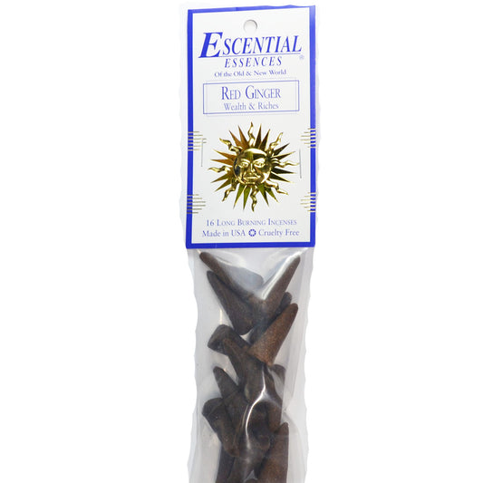 Red Ginger Incense Cones by Escential Essences, 16 Long Burning Cones for Wealth and Riches