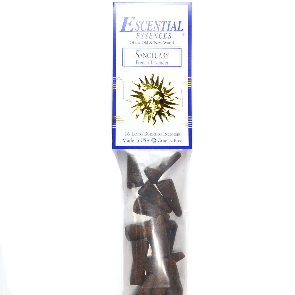 French Lavender Long Burning Incense Cones by Escential Essences, 16 Cones Per Pack