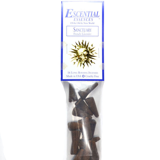 French Lavender Long Burning Incense Cones by Escential Essences, 16 Cones Per Pack
