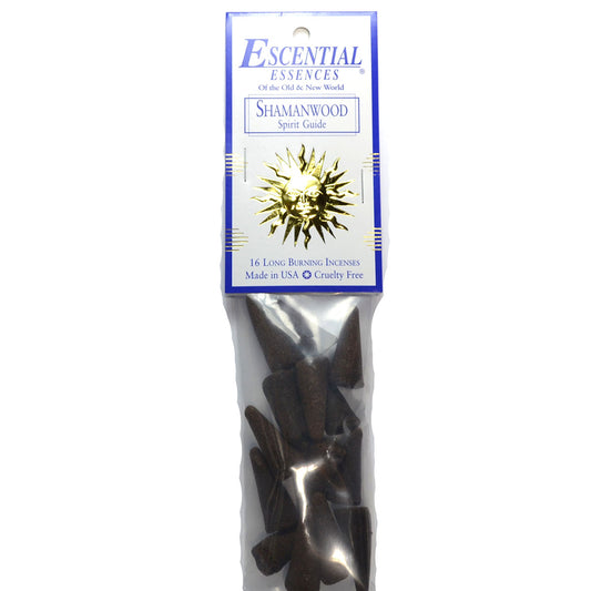 Shamanwood Incense Cones by Escential Essences, 16 Long Burning Cones for Meditation and Rituals