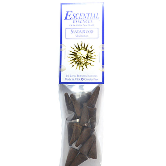 Sandalwood Incense Cones by Escential Essences, 16 Cones Per Pack for Meditation