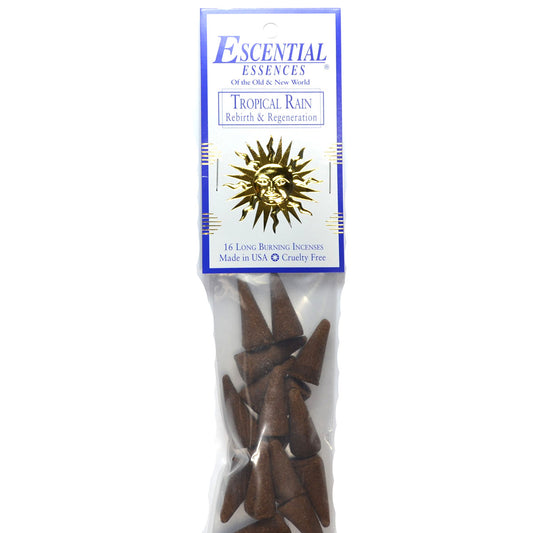 Tropical Rain Long-Lasting Aromatic Incense Cones by Escential Essences, 16 Cones