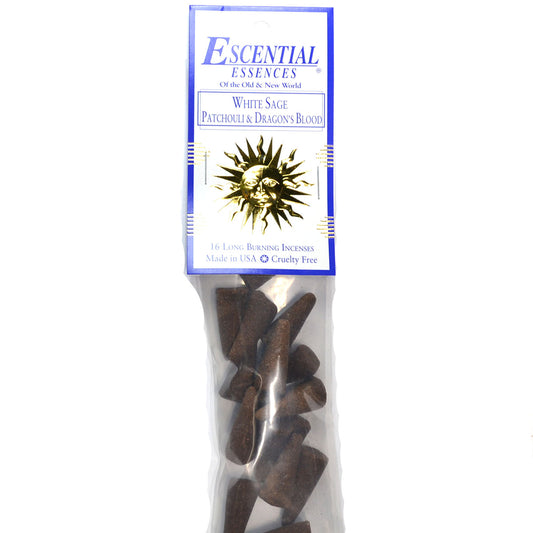 White Sage Patchouli Dragon's Blood Incense Cones Escential Essences Incense Cones by Escential Essences, 16/pk