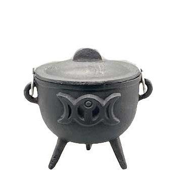 Triple Moon Cast Iron Cauldron with Lid, 4.5"