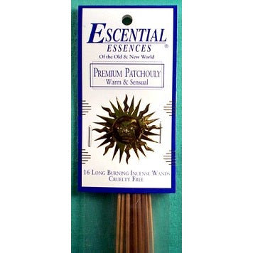 Premium Patchouly Incense Sticks by Escential Essences, 16 pack