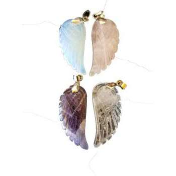Set of 4 Angel Wing crystals including Clear Quartz, Amethyst, Rose Quartz, and Opalite for spiritual protection and Empath balance