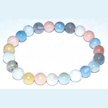 6-8mm Morganite multicolor round bead stretch bracelet promoting divine love and spiritual healing