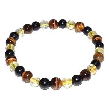6mm Tiger Eye,Citrine & Touramline, Black bracelet