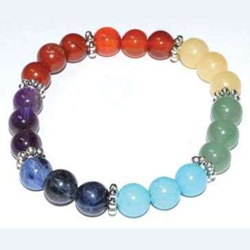 7 Chakra Flower Bracelet with 8mm beads and silver flower spacers for empath protection and chakra balance