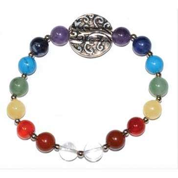 7 Chakra Tree Bracelet with 8mm chakra stones and silver tree charm for spiritual protection and energy balance