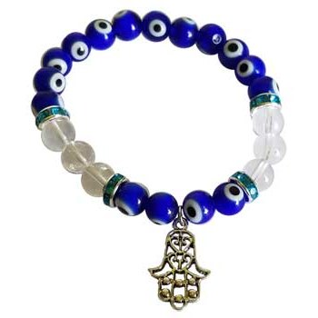 8mm Evil Eye/ Clear Quartz with Fatima Hand