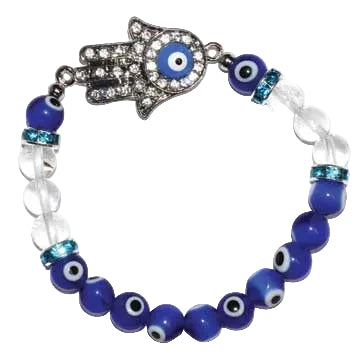 8mm Evil Eye/ Clear Quartz with Hand