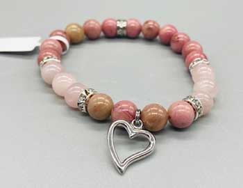 8mm Rhodonite/ Rose Quartz with Heart