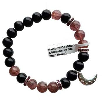 8mm Rainbow Obsidian & Strawberry Quartz / Moon
