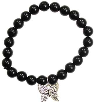 Butterfly & Black Obsidian Bead Power Bracelet