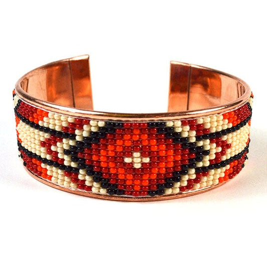 Red & Black Diamond Czech Beaded Copper Bracelet