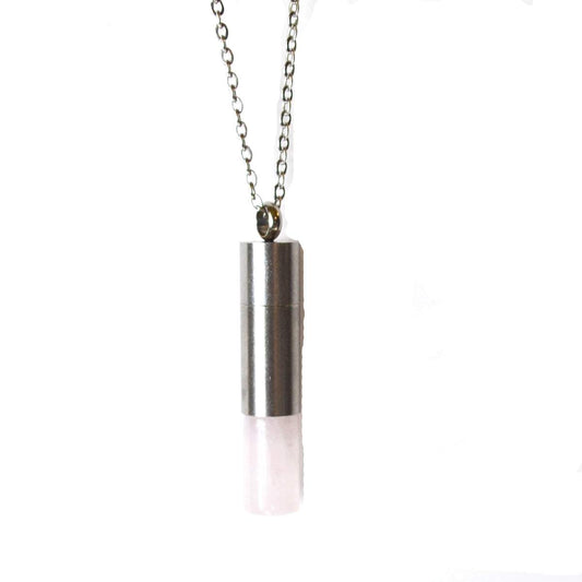 Rose Quartz chamber pendant with hidden compartment on silver adjustable chain