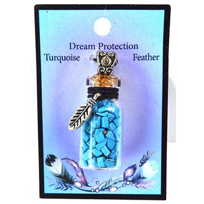 Turquoise Chips in Bottle necklace with Feather
