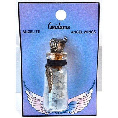 Angelite Bottle Necklace With Angel Wing, 1.5"