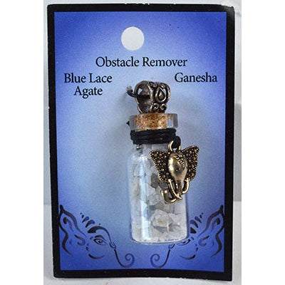 Blue Lace Agate Chips in Bottle with Ganesha necklace