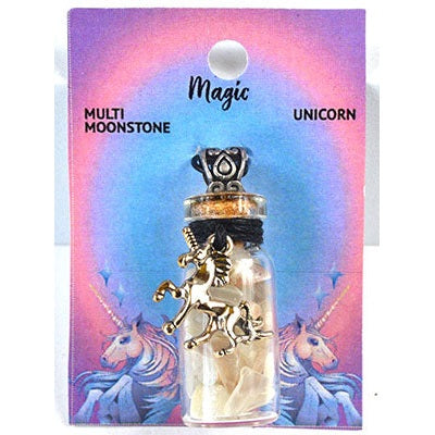 Moonstone Chips in Bottle with Unicorn necklace