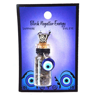 Sapphire Chips in Bottle with Evil Eye necklace