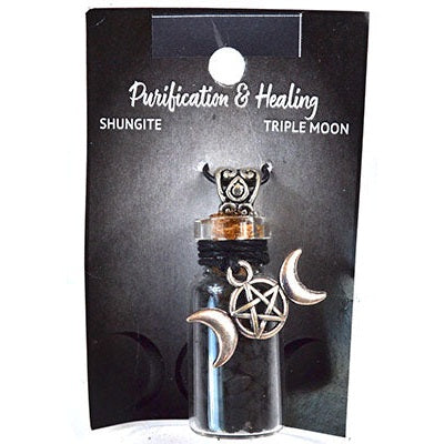 Shungite Chips in Bottle with Triple Moon necklace