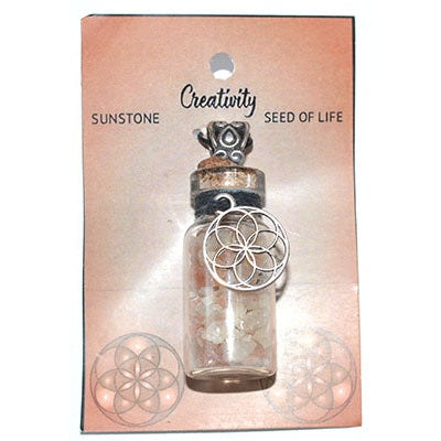 Sunstone Chips in Bottle with Seed of Life necklace