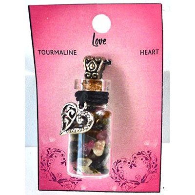 Torrmaline Chips in Bottle with Heart necklace